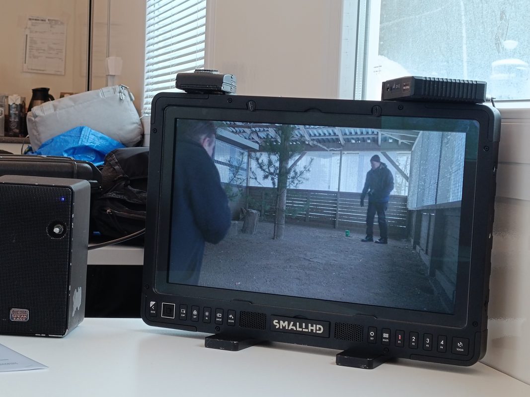 Monitor in the trailer when filming.